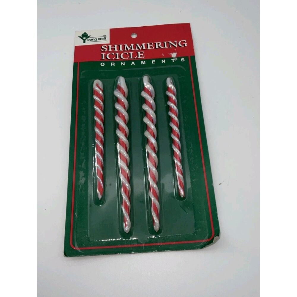 In Orig. Box Twist Red and White Blown Glass Ice Cycles Set of 4